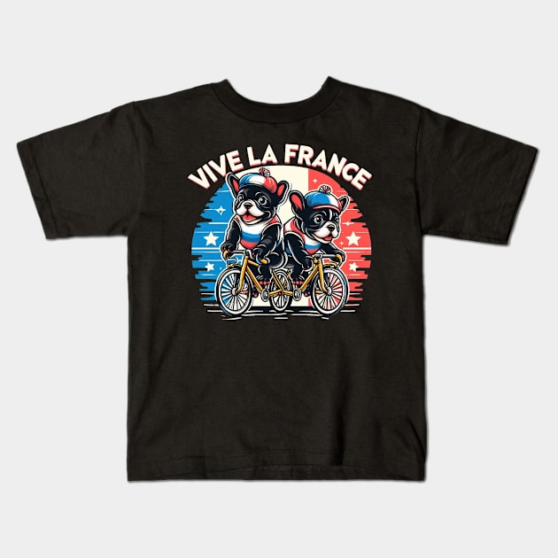 French Bulldog Puppies Racing Bikes Vive le France #2 Kids T-Shirt by Battlefoxx Living Earth